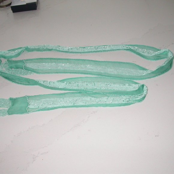 Aqua Beaded and Sequined Scarf - Picture 1 of 4